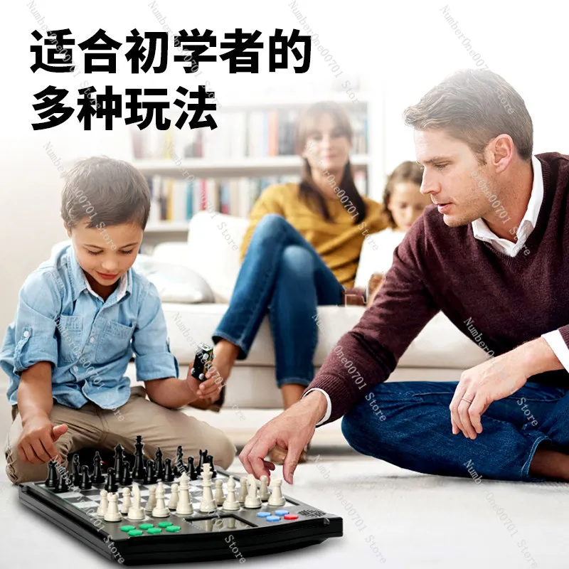 Self-Teaching Electronic Chess Board with Voice Guidance in English and German, Magnetic Pieces for Beginners