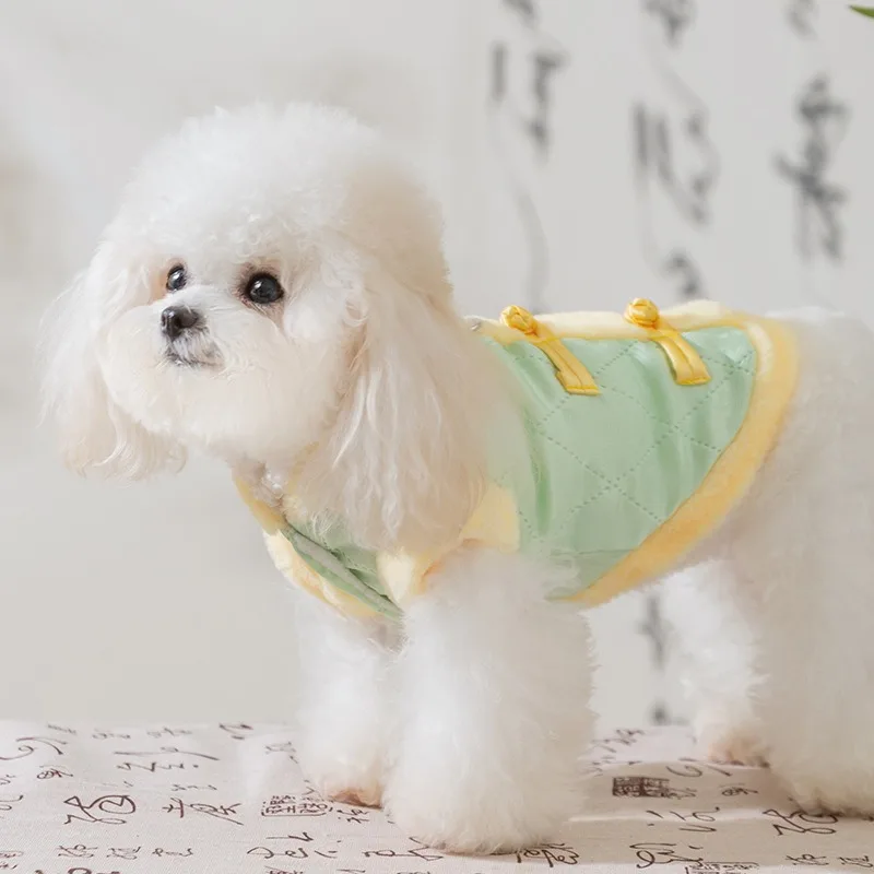 Vêtements pour petits chiens en peluche du nouvel an chinois, costume Tang chinois, manteau chaud épaissi, glaçure pour animaux de compagnie à boucle, hiver