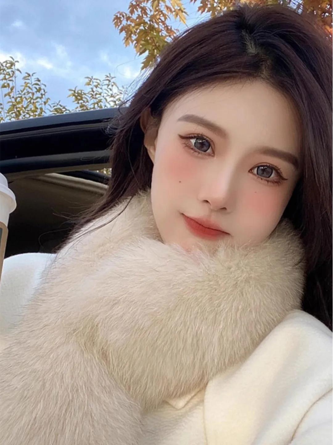 両面フォックスファースタイルスカーフ女性の厚手暖かい襟秋冬高級感スカーフ韓国風ピュアカラー