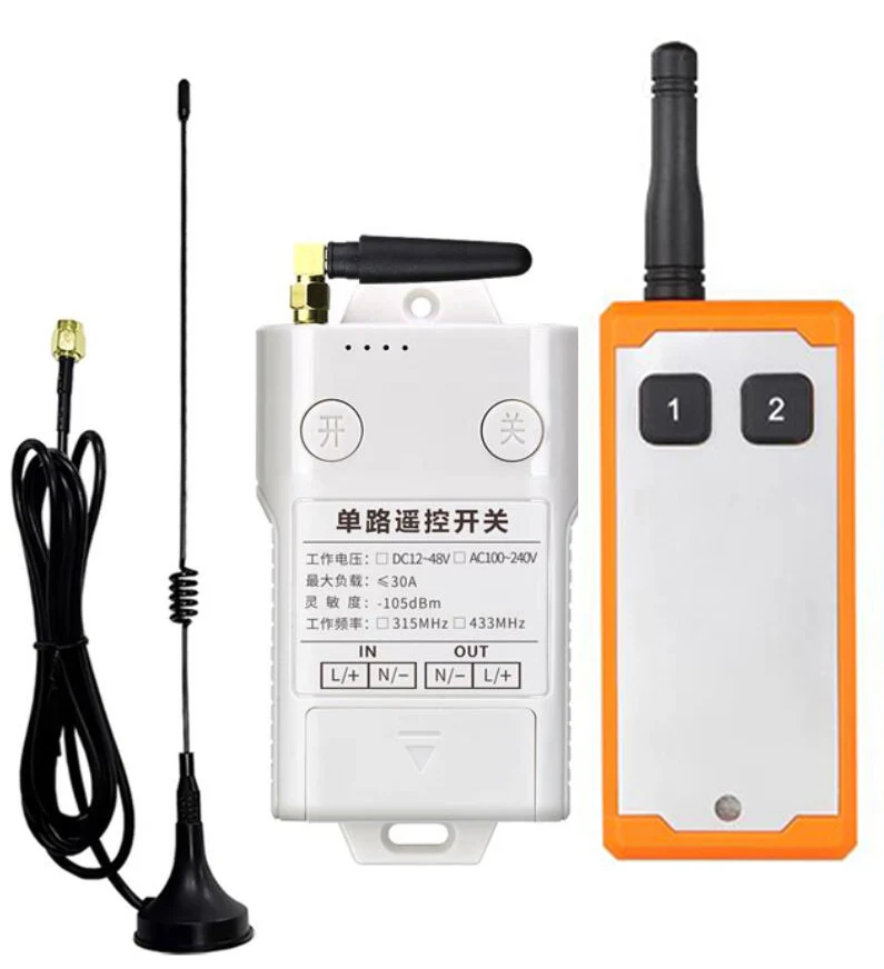 DC 12V 24V 48V 1CH RF Wireless Remote Control Switch Radio Receiver With 1000M Long Distance Remote controller Suckers antenna