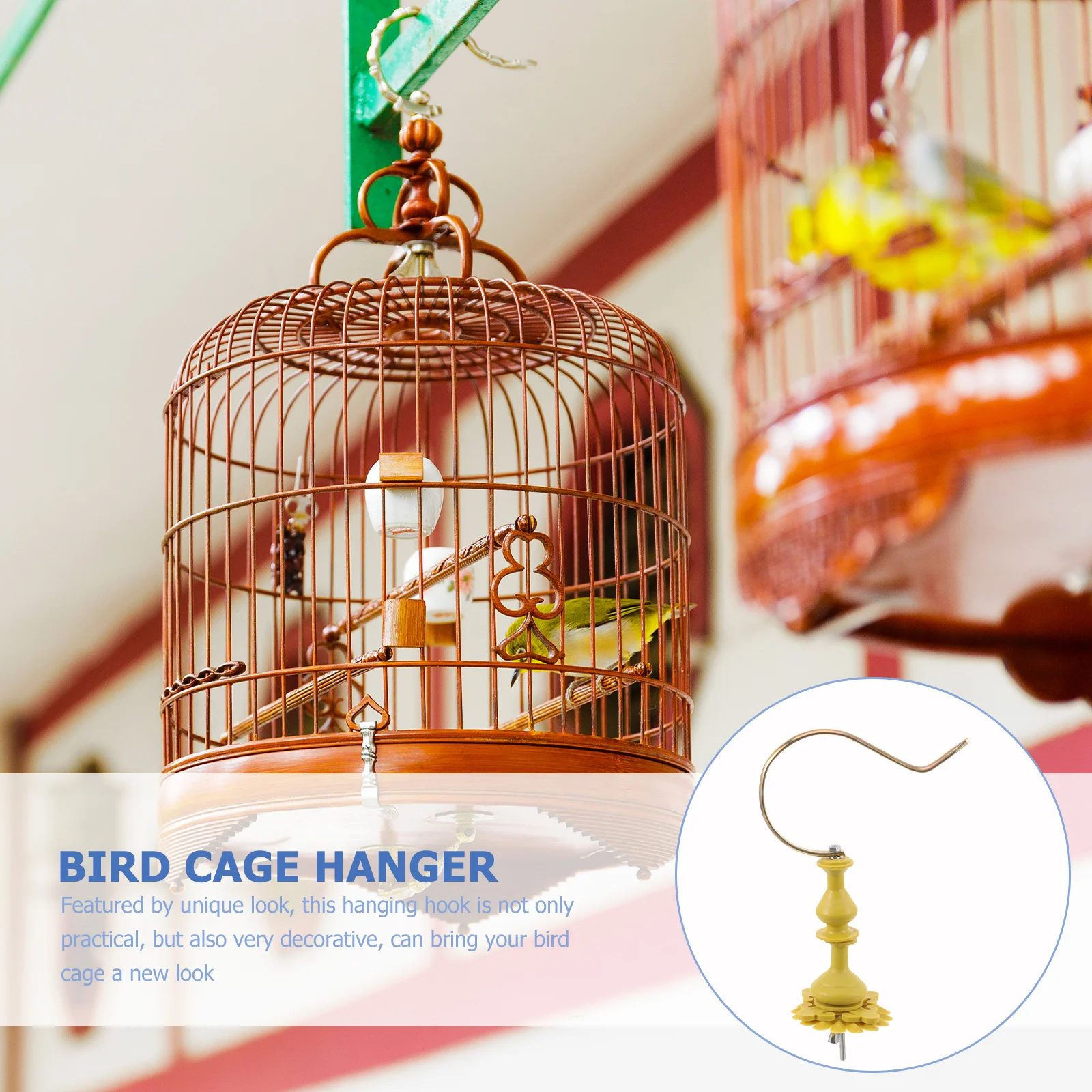 

Decorative Bamboo Effect Cage Hanging Hook Strong Iron Plastic Build Lightweight Multi Function Hanger for Bird Cage Feeder