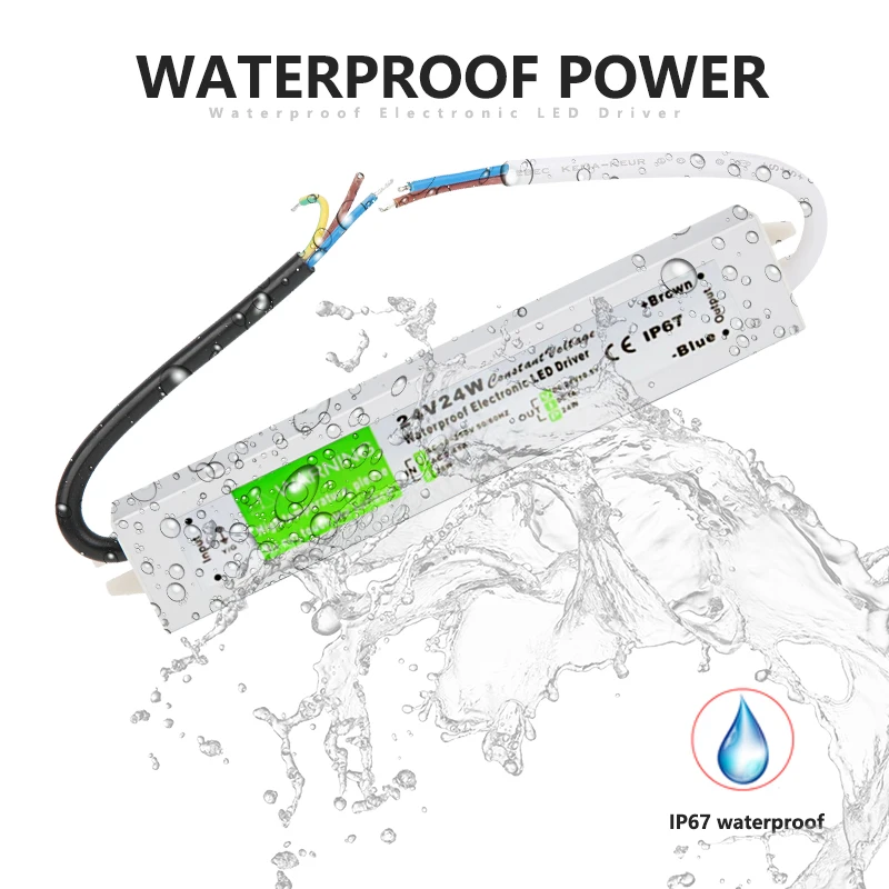 24W 1A LED Drive Adapter 90-250V AC to DC 24V Lighting Transformer Outdoor Waterproof Aluminum IP67 Switching Power Supply
