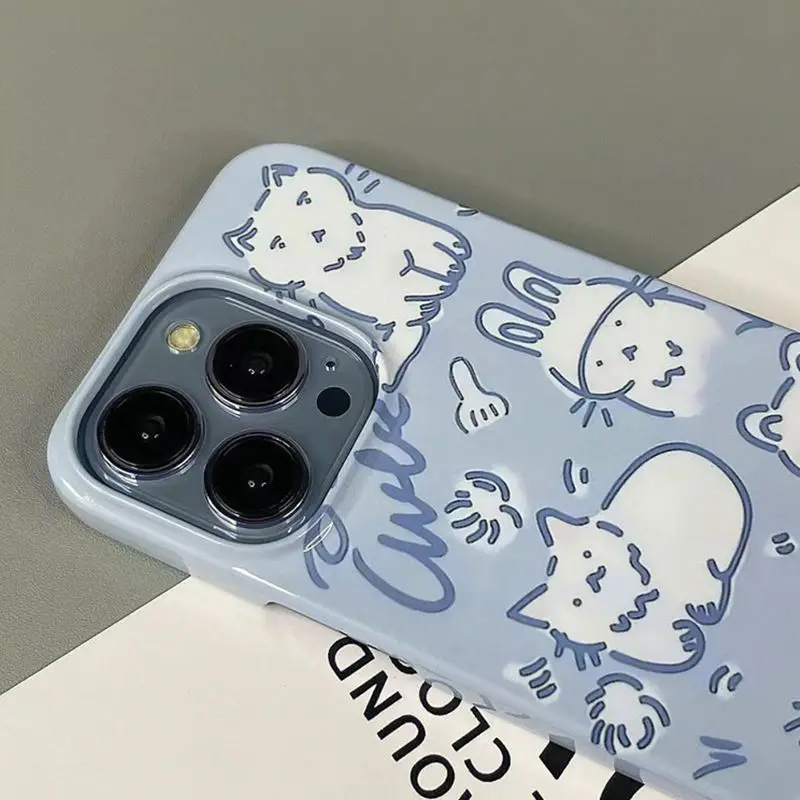 INS Cute Cat Cartoon Phone Case for iPhone 16 15 14 13 12 11 Pro Max XS XR XSMax 6 7 8 Plus Glossy HD Hard PC Cover