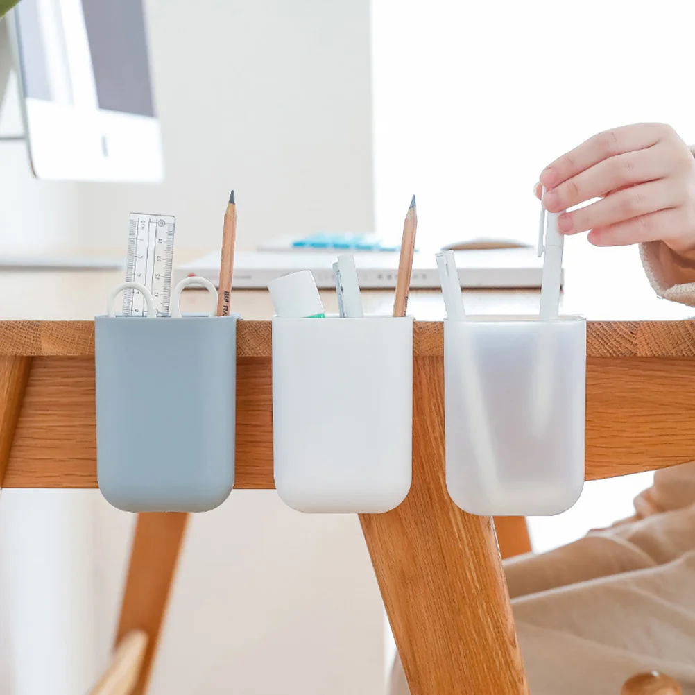 

6pcs Adhesive Pen Holder Hole Free Storage Box Plastic Easy Install for Bathroom Kitchen Desk Office Use
