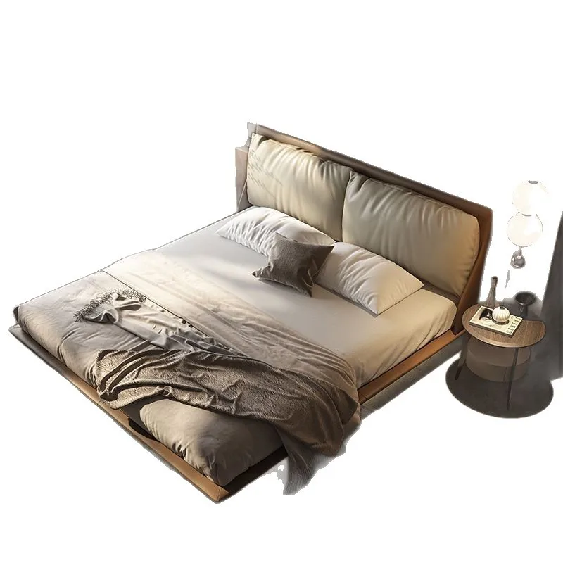 

simple and modern master bedroom double bed, light luxury minimalist leather small apartment soft bag, wedding bed