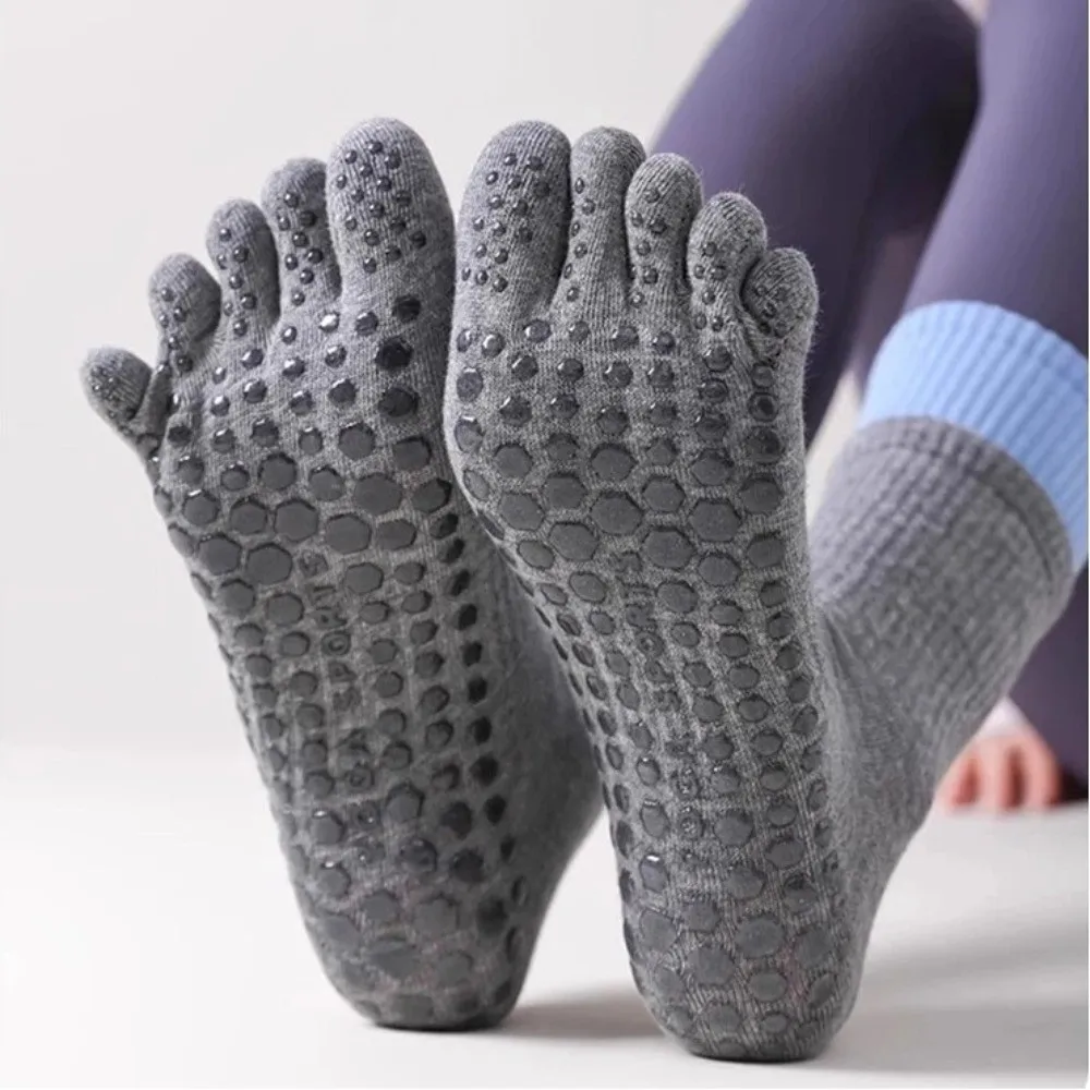 

Breathable Five-finger Yoga Socks Five Toes Cotton Pilates Socks Silicone Non-slip Sweat Absorbing Pilates Fitness Socks