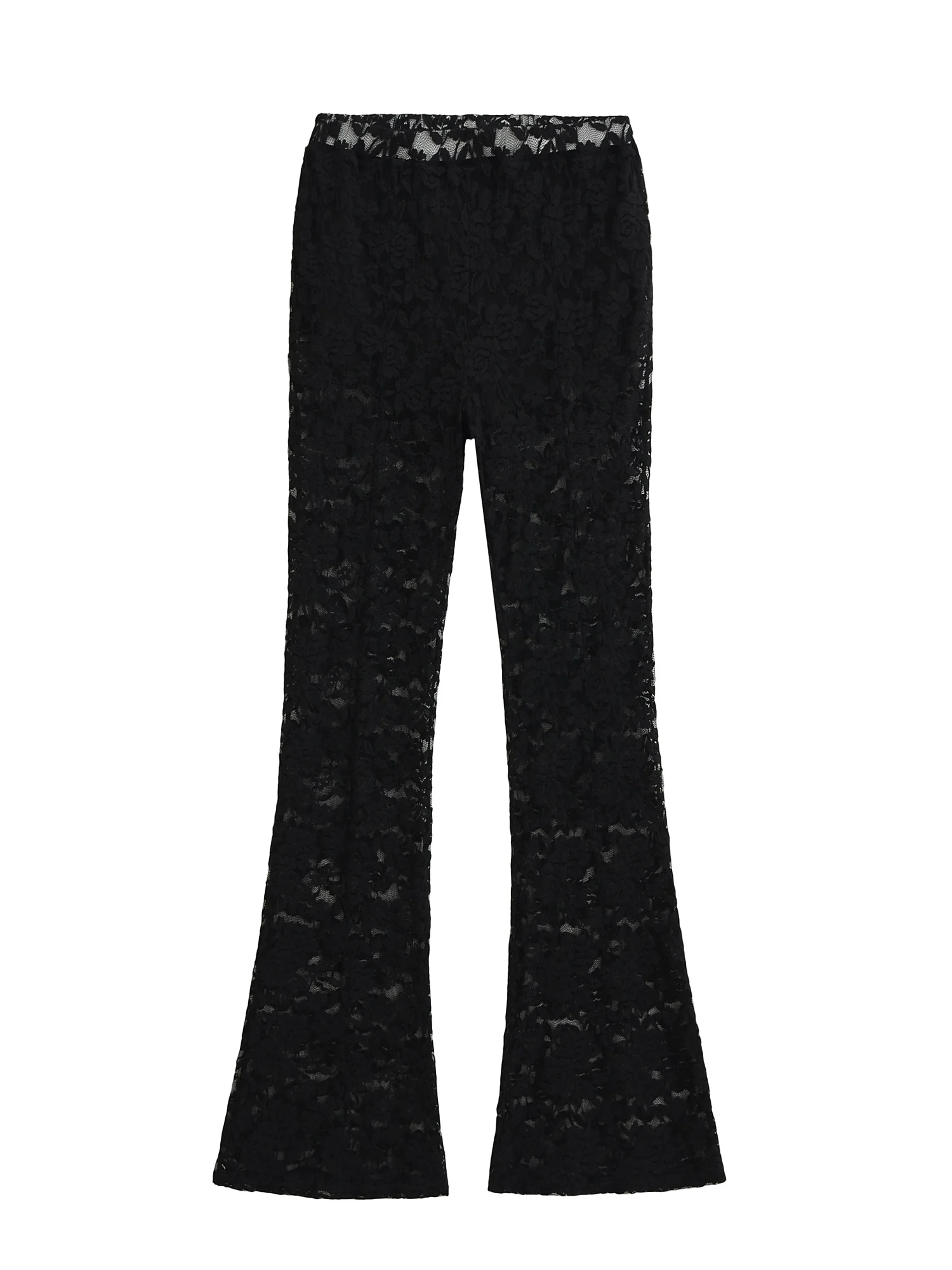 American Sle Sexy Lace See-tough Hollow out Flared Casual Pants Women High Waist Slimming Versatile Long Trousers
