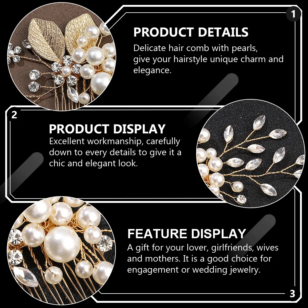 مشط شعر لؤلؤي من حجر الراين غطاء رأس العروس لحفلات الزفاف وحفلات الزفاف وإكسسوارات الشعر دبوس شعر العروس دبوس شعر لؤلؤي #1