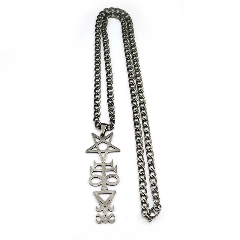 Hexerei Siegel Kirche von Satan Pentagramm Anhänger Halskette für Frauen Männer Edelstahl schwarz Farbe Kreuz Punk Schmuck ﻿ 911 – Detail 6