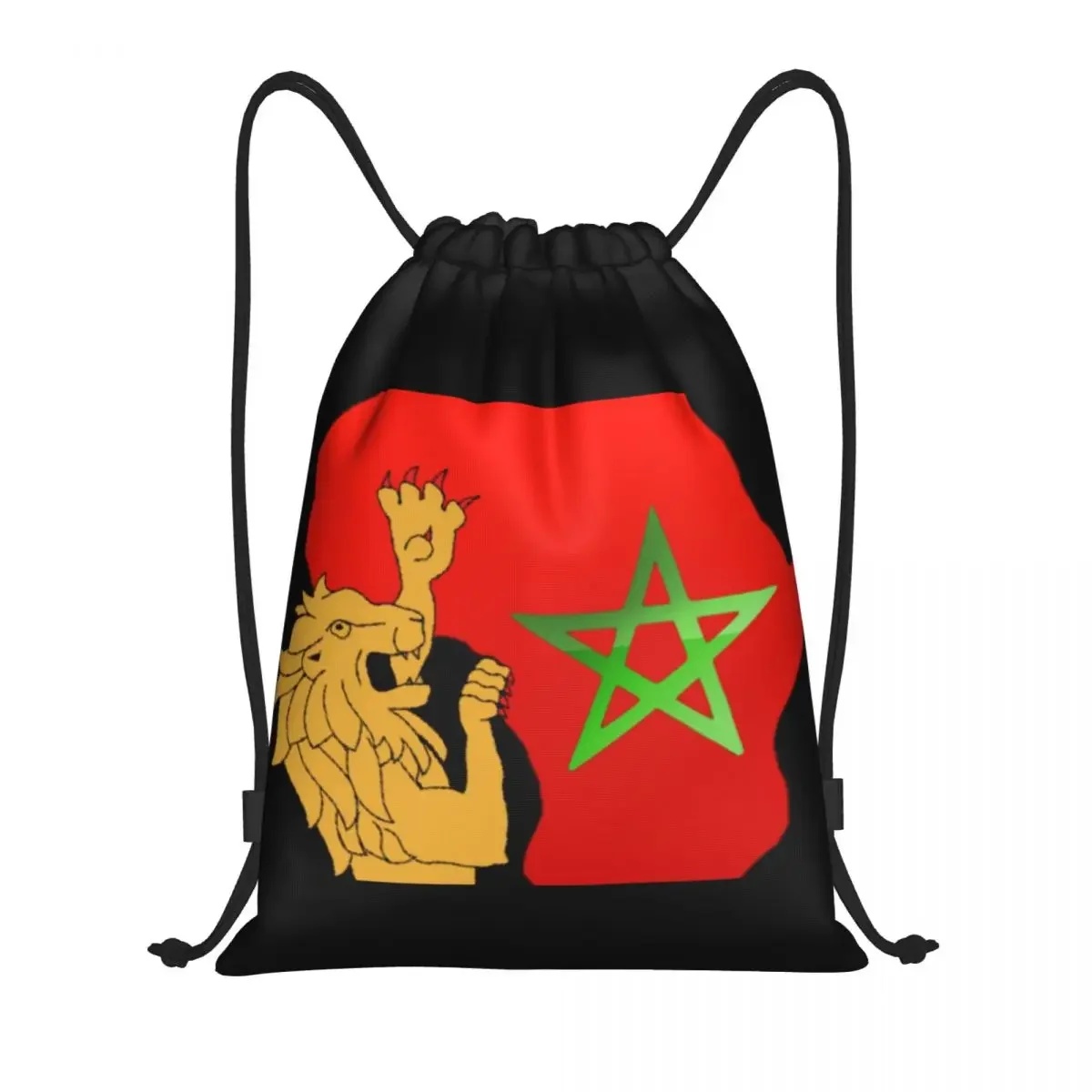 Saco de ginástica para homens e mulheres, bandeira de Marrocos, leão, esportes, mochila de treinamento