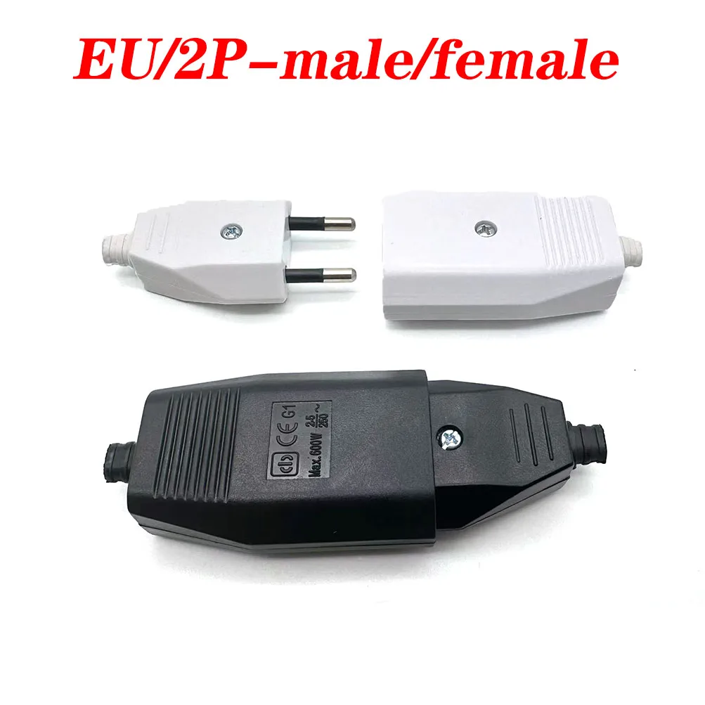EU Standard Male Female Wiring Plug Replacement Rewireable Hole Socket Power Extension Cord Plug Outlet Euro Cable Connector