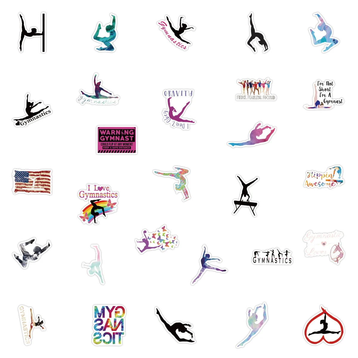 Sports Gymnastics Gym Cartoon Stickers, Scrapbook Decor, Presente de Natal, Sexy Laptop, Telefone, Brinquedos infantis, DIY Decal, 10 Pcs, 30 Pcs,