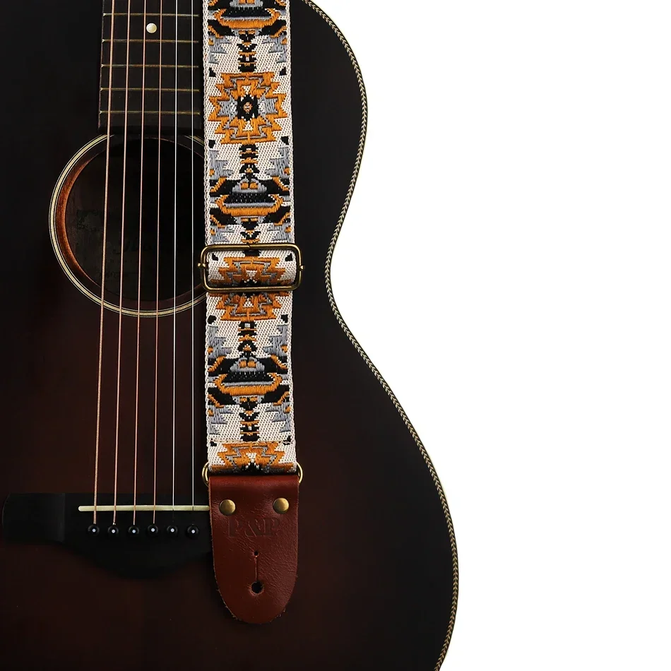 Strap estilo boêmio guitarra, couro macio final, ajustável, acústico, elétrico, baixo, cinto