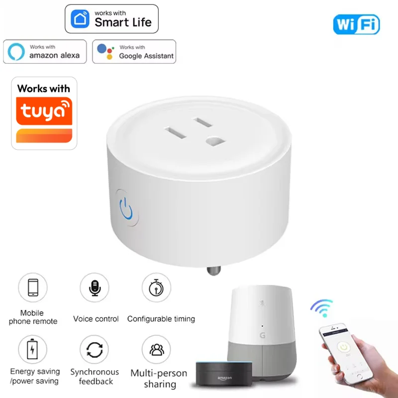 Tuya wifi US standard smart small round plug remote control mobile phone app control voice control compatible with Google