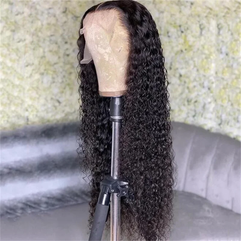 Perruque Lace Front Wig bouclée crépue noire, 26 pouces, pre-plucked, douce, sans colle, densité 180, pour femmes noires, cheveux de bébé, 03/3