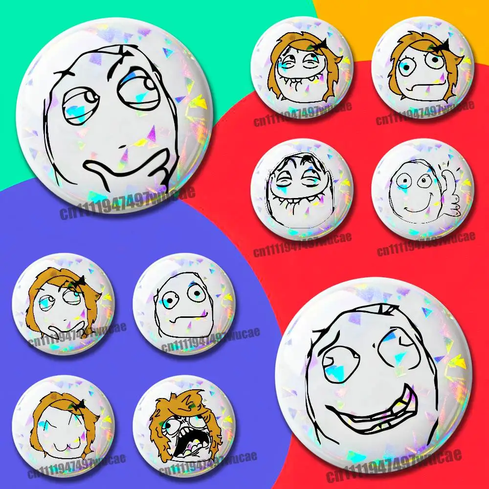 For Funny Rage Derpina Comic Face Meme Badge Case Custom Pin Insignia Emblem Round Brooch Button Hats Laser Cover