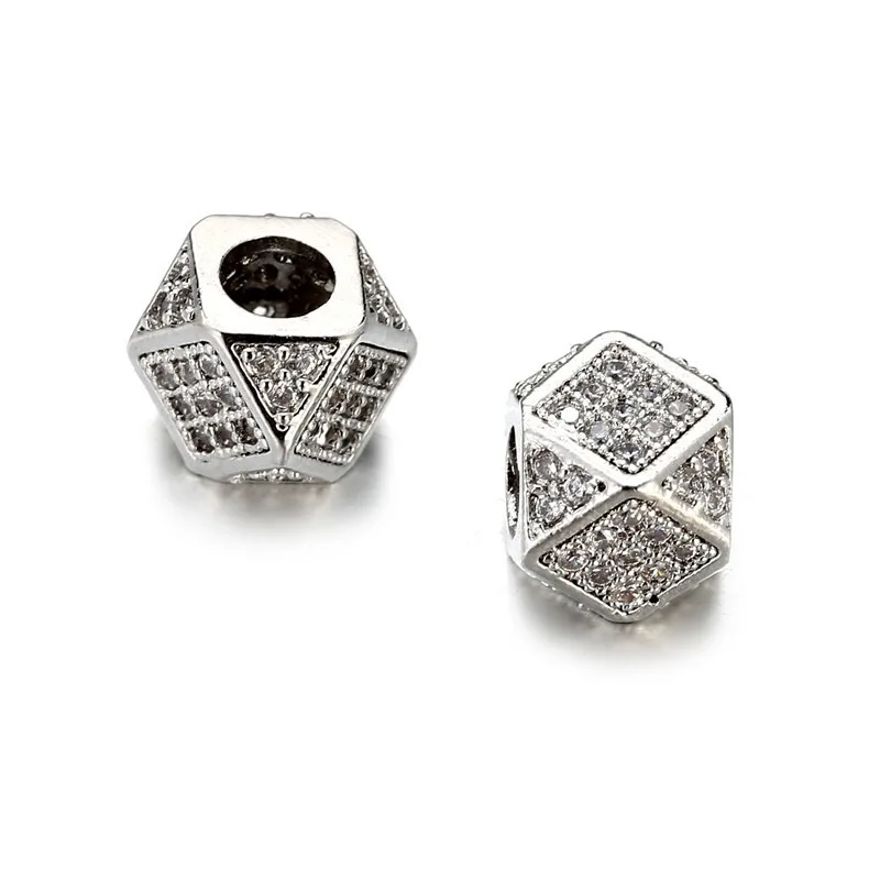 20pcs/lot Cubic Zirconia Pave Octagon Shape Spacers Beads Women Jewelry Bracelet Making DIY Loose Beads Waist Accessories Supply