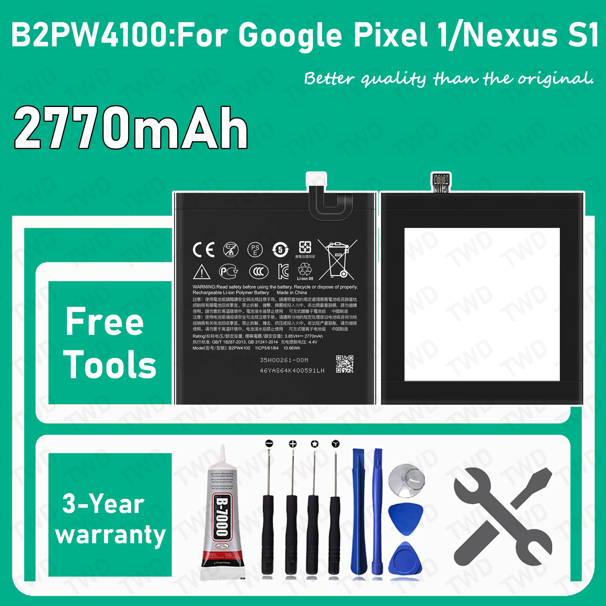 

B2PW4100 Large capacity 2770mAh Battery For Google Pixel 1/Nexus S1 Batteries New High Quanlity+Free Tools
