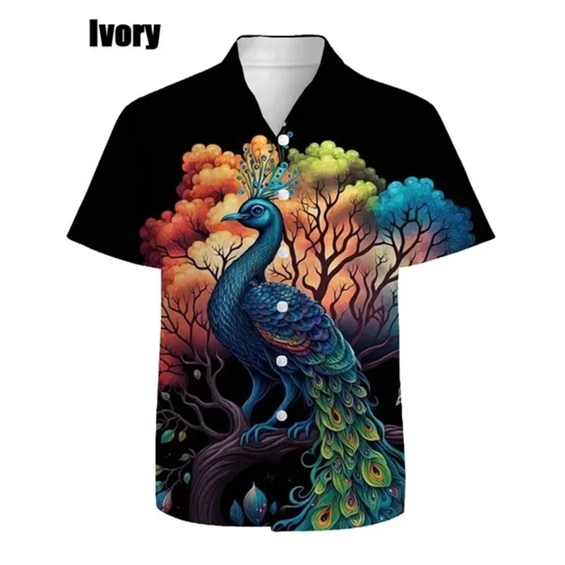 

New Fashion Men's Short Sleeve Animal Printed Shirts Summer Casual Oversized Button Up Shirt Tops Mens Beach Shirts Streetwear