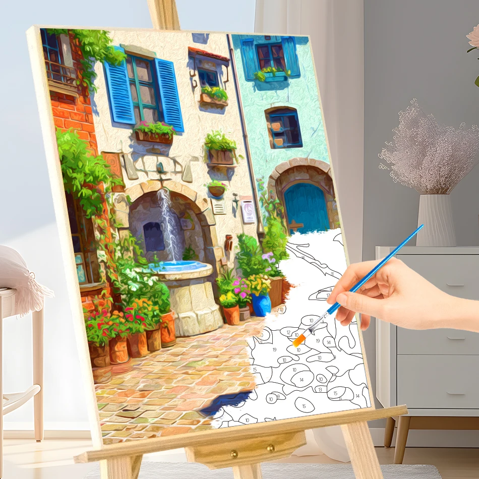 

GATYZTORY Paint By Numbers Paintings On Number Art Supplies Acrylic town street scenery Handiwork Coloring Paintings Wall Decor
