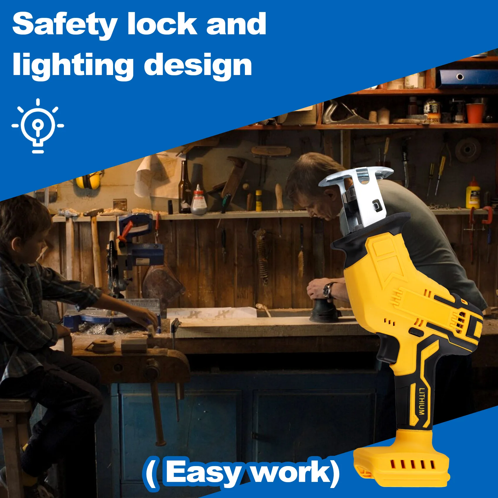 

Беспроводная сабельная пила с переменной скоростью, электрическая сабельная пила для резки дерева, металла, ПВХ для аккумулятора 20 В (без аккумулятора)-Y78A)