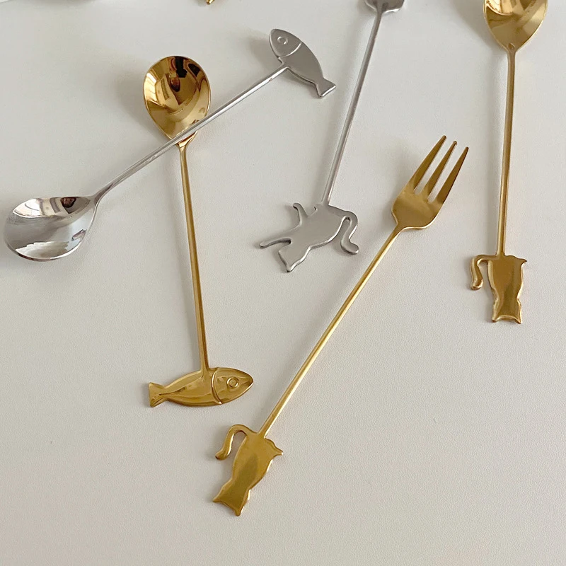 Colher de aço inoxidável para café e chá, utensílios de cozinha, pinturas bonitos, para as crianças, presentes para estudantes, 304