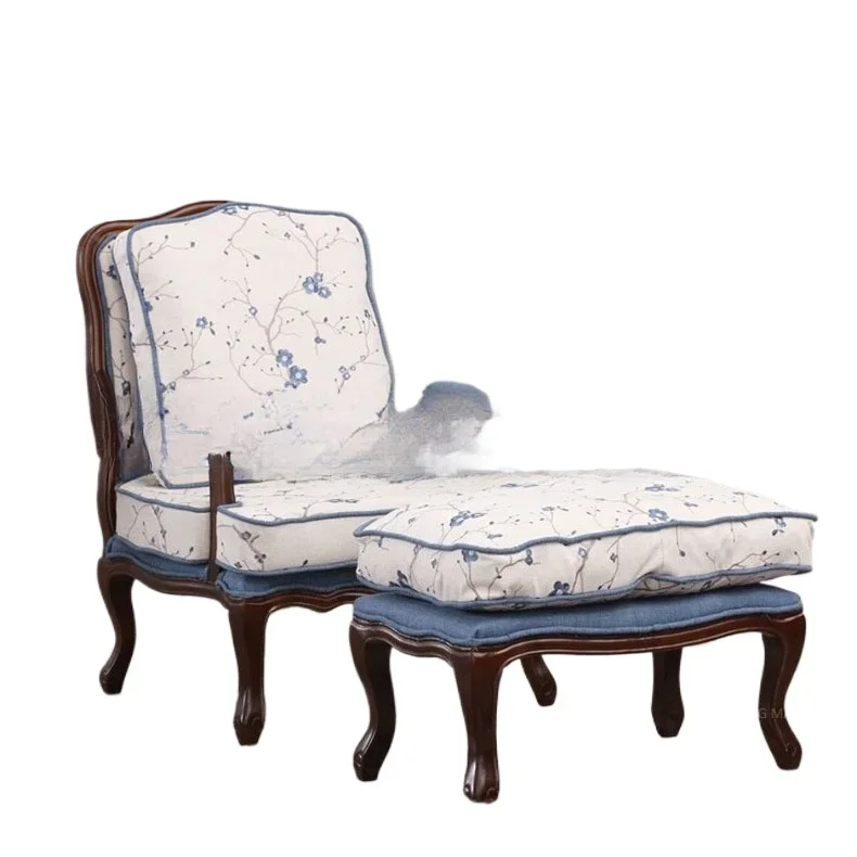 

American solid wood single sofa furniture pedal living room casual fabric high back sofa chair