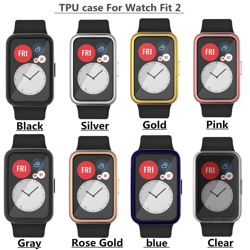 TPU Screen Protective Shell for Huawei Watch FIT 2 Scratch Resistant Case Replacement Screen Protector Frame for Watch FIT2