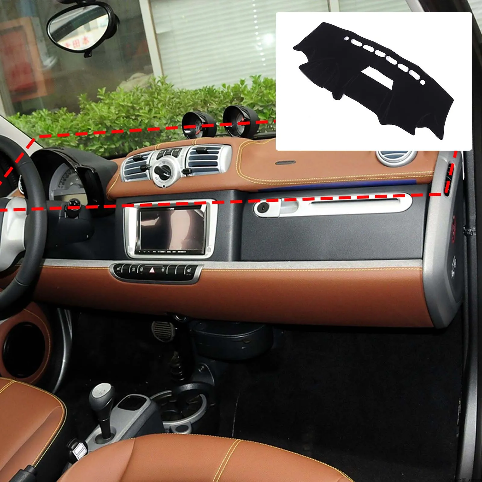 For Mercedes-Benz Smart 2009-2014 Car Dashboard Cover Sun Protection Mat Light-Proof Pad Center Console Sun Pad Accessories