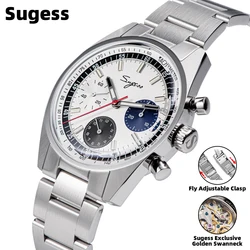 Sugess Watch 38mm Chronograph Watches of Men Original ST1902 Swanneck Movement Waterproof Mechanical Wristwatches Domed Sapphire