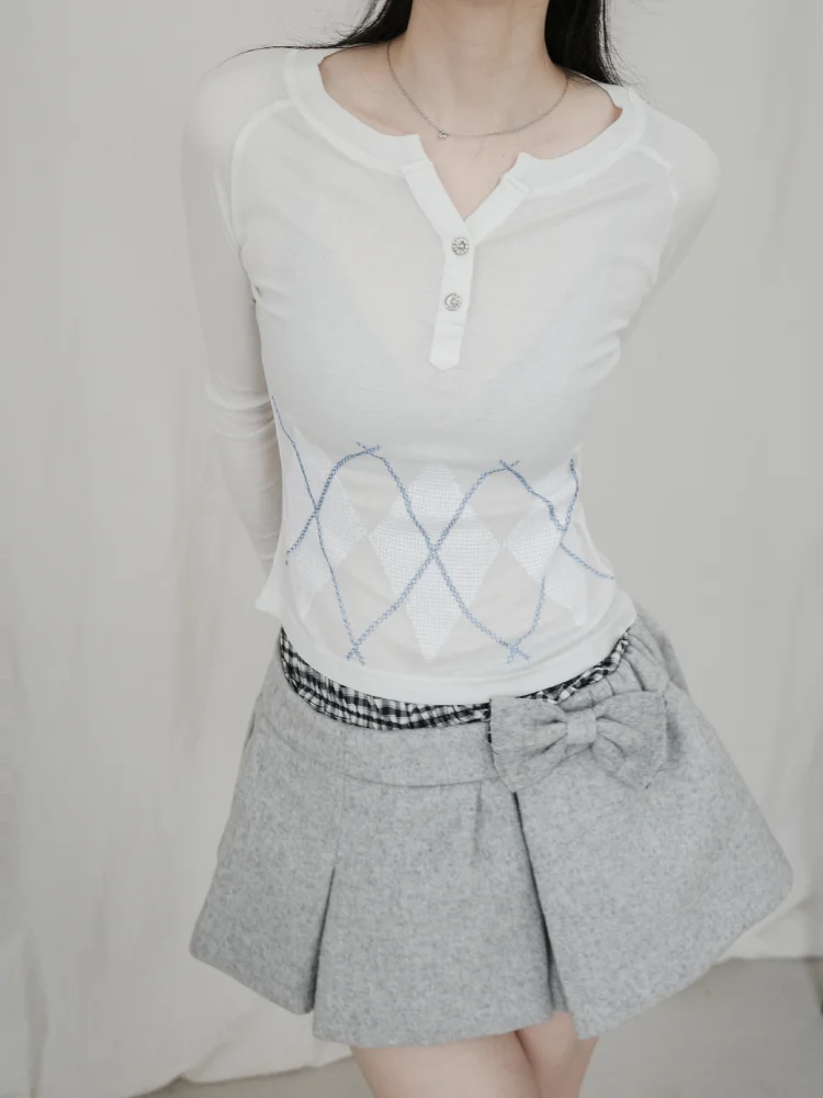 

Шелковая хлопковая футболка Henry: комфортная, эластичная, приятная к телу, вязаная, базовая, женская, с длинным рукавом, в уличном стиле.