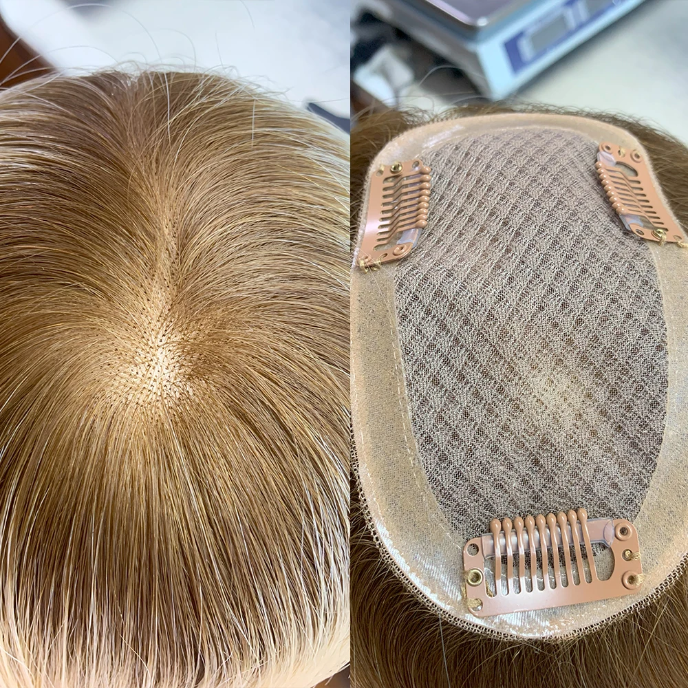 T3-60 الشعر القبعات العالية للنساء شعر بشري لعذراء حقيقي هيربيسي مع قاعدة الحرير 3x5 بوصة قاعدة اليد تعادل الشعر البشري توبر