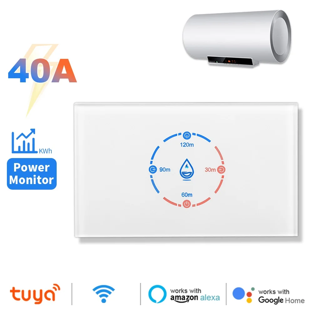 

20A 40A Tuya Wi-Fi умный переключатель котла мониторинг мощности переключатель водонагревателя 8800 Вт стандартная кнопка времени США для Alexa Google Home