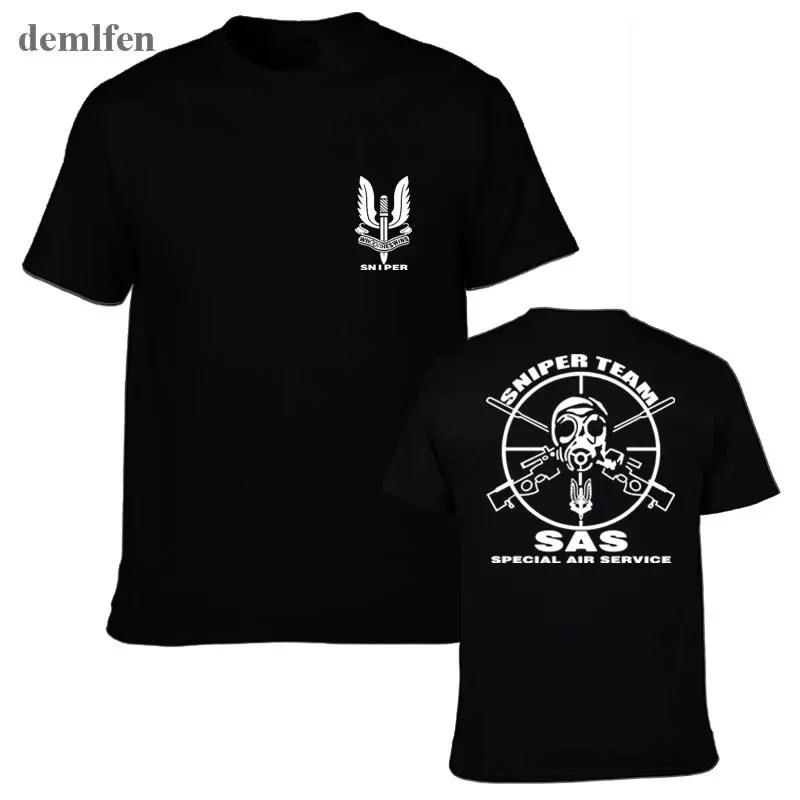 High Quality SAS Special Air Service T Shirt Men Two Sides British Army Special Forces Sniper Gift Casual Tee Shirt USA Size