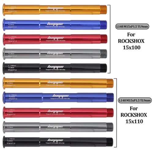 Imagen 2 del producto Horquilla delantera de bicicleta HEPPE, eje pasante, eje de barril de horquilla MTB M15, eje pasante, pincho, eje multicolor para horquilla ROCKSHOX 15x100 15x110