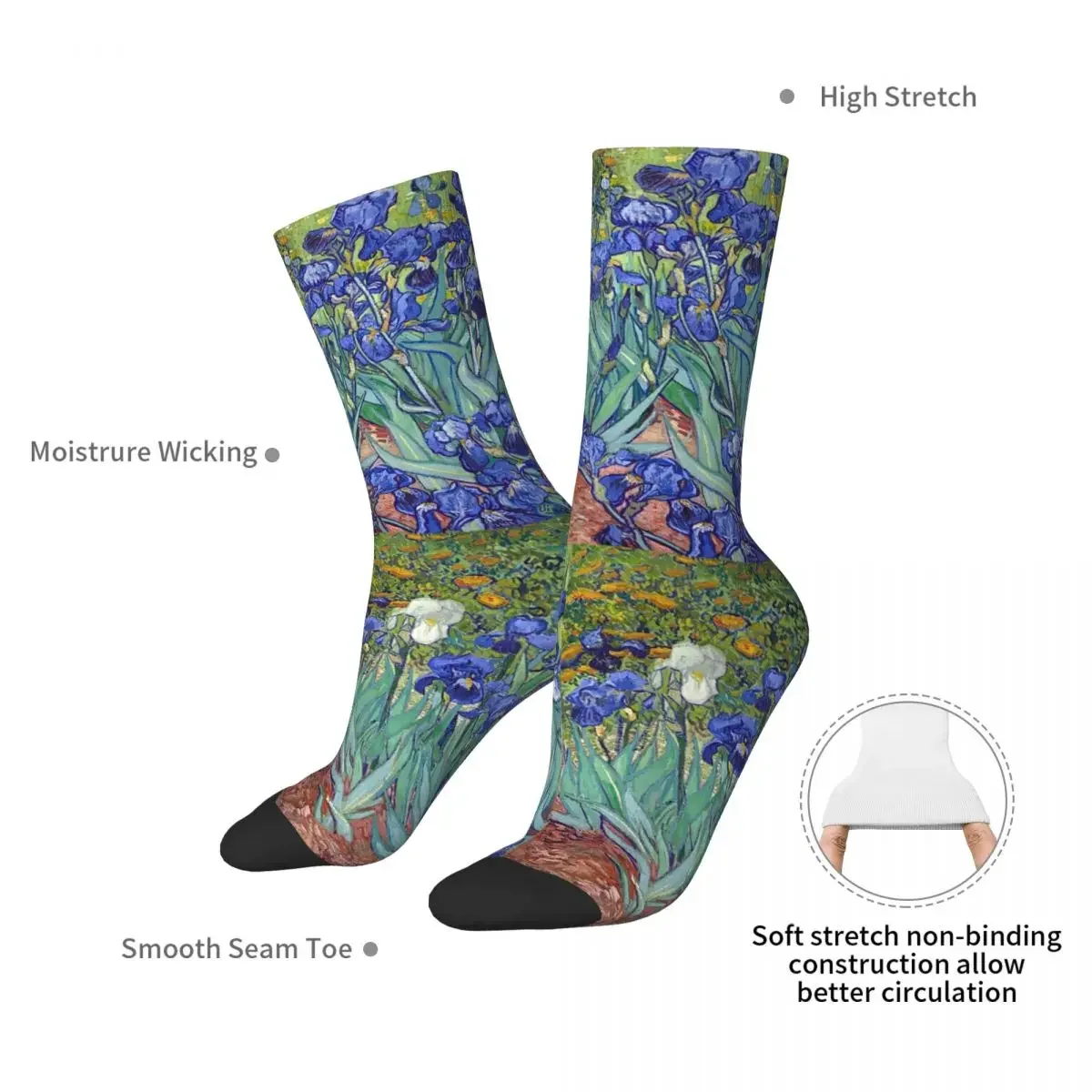 Van Gogh - Irises Socks Harajuku Sweat Absorbing Stockings All Season Long Socks Accessories for Unisex Birthday Present