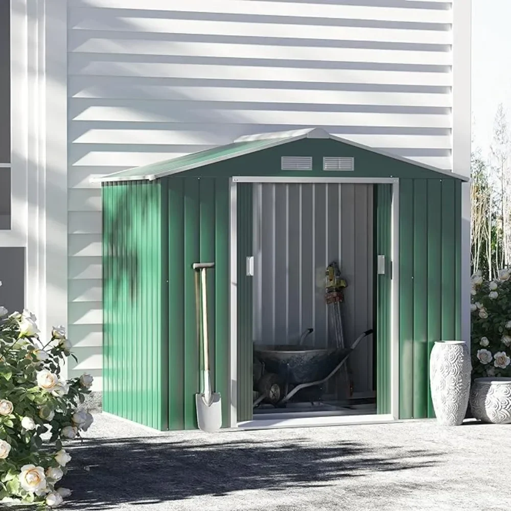 

Outdoor Storage Shed, Garden Tool House with Foundation, 4 Vents and 2 Easy Sliding Doors Green, 7' x 4' Storage Shed