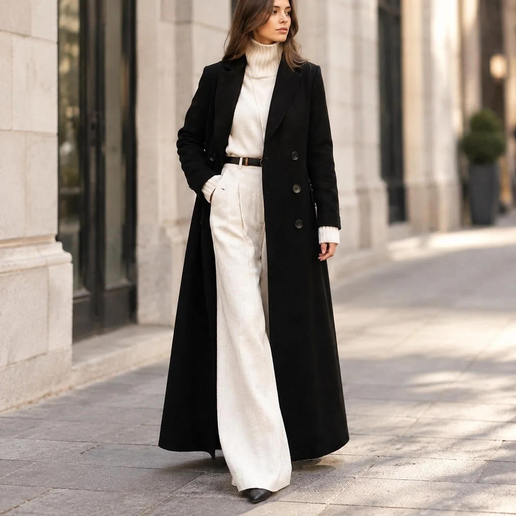 Long Length 3D Coat Commuter Chic with 3D Effect Pattern Autumn Season Elegant Regular Sleeve a Line V Neck Women Autumn Coat