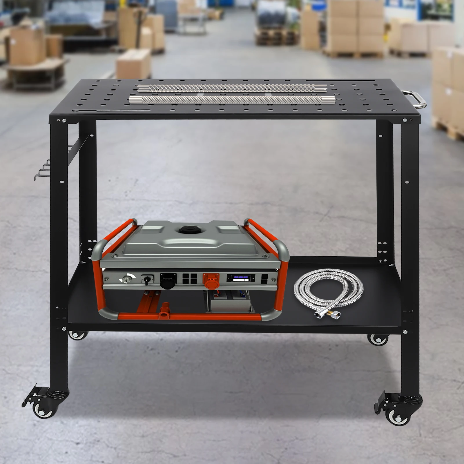 منضدة لحام فولاذية مقاس 36 بوصة × 18 بوصة، طاولة لحام محمولة بوزن 1200 رطل مع فتحات على الجزء العلوي 4 360 درجة ° عجلات دوارة مع الفرامل #4