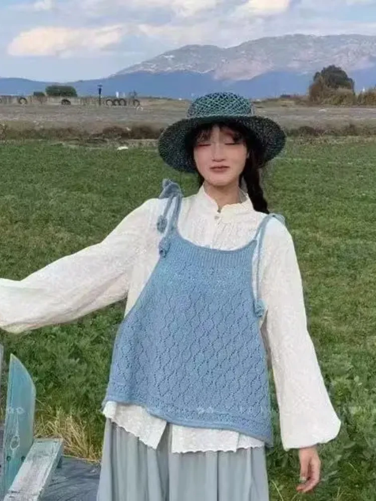 Bandagem de malha colete feminino verão sem mangas solto sobreposição y2k pulôver doce casual sólido todos os jogos camisola