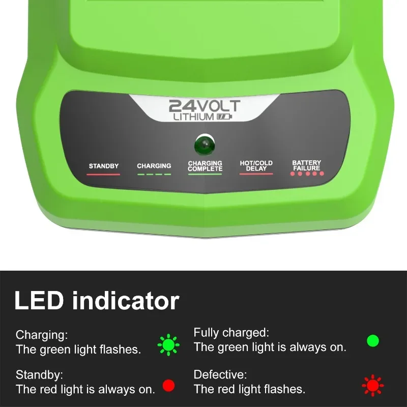24V Battery Charger Replacement Power Charging Station Compatible with For Greenworks 24V Battery Lithium Battery Rapid Charger