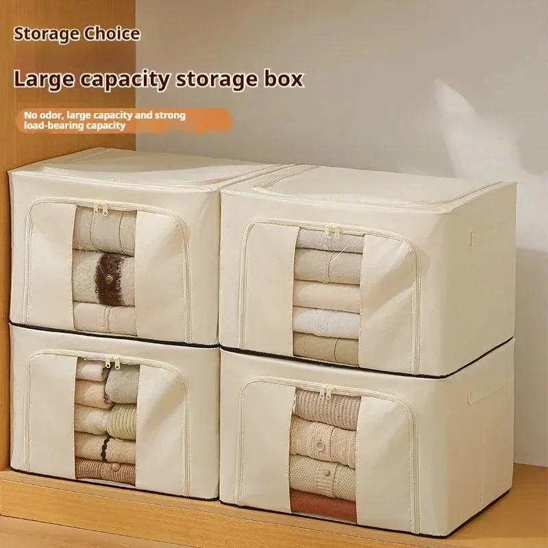 Storage Box with Steel Frame Oxford Foldable  Dustproof Large Capacity Down Jacket Quilt Clothes Wardrobe Space Saving Organiser