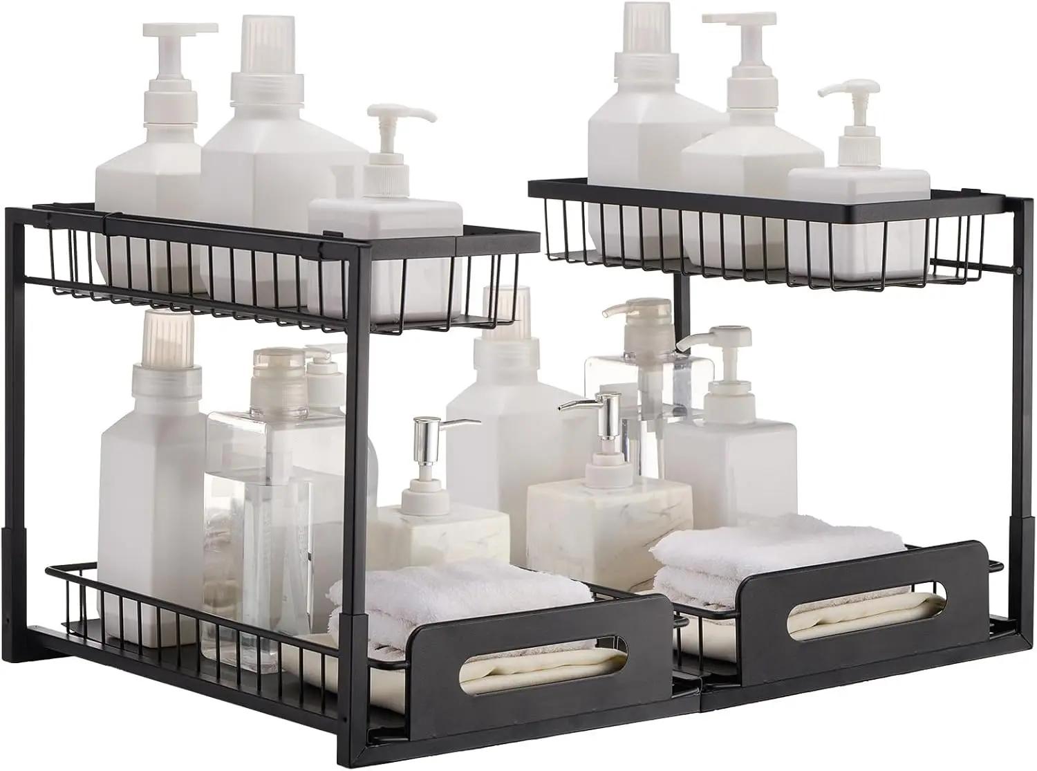 

Pull Out Cabinet Organizer, 2 Tier Under Sink Organizer and Storage(10.7"W x 14.2"D ), Slide Out Drawer Cabinet Organizer, Wi