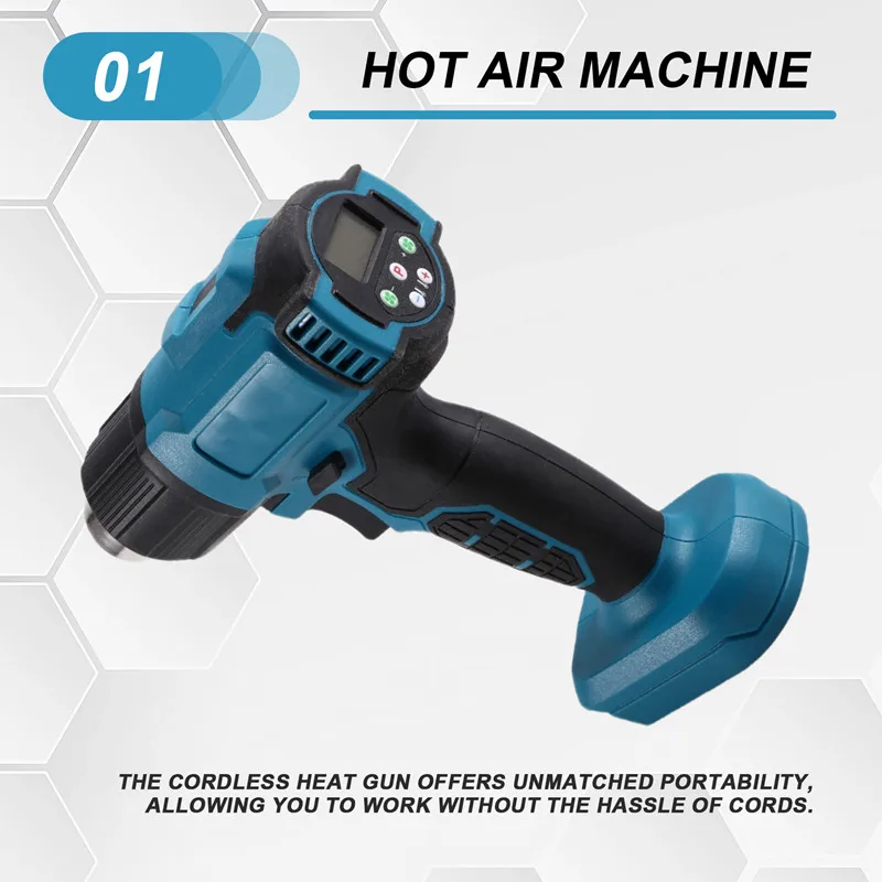 Pistolet thermique sans fil 540 ℃   Pistolet à Air chaud électrique, réglage de la température, affichage LED, vitesse du vent à 4 vitesses, pour batterie 18V
