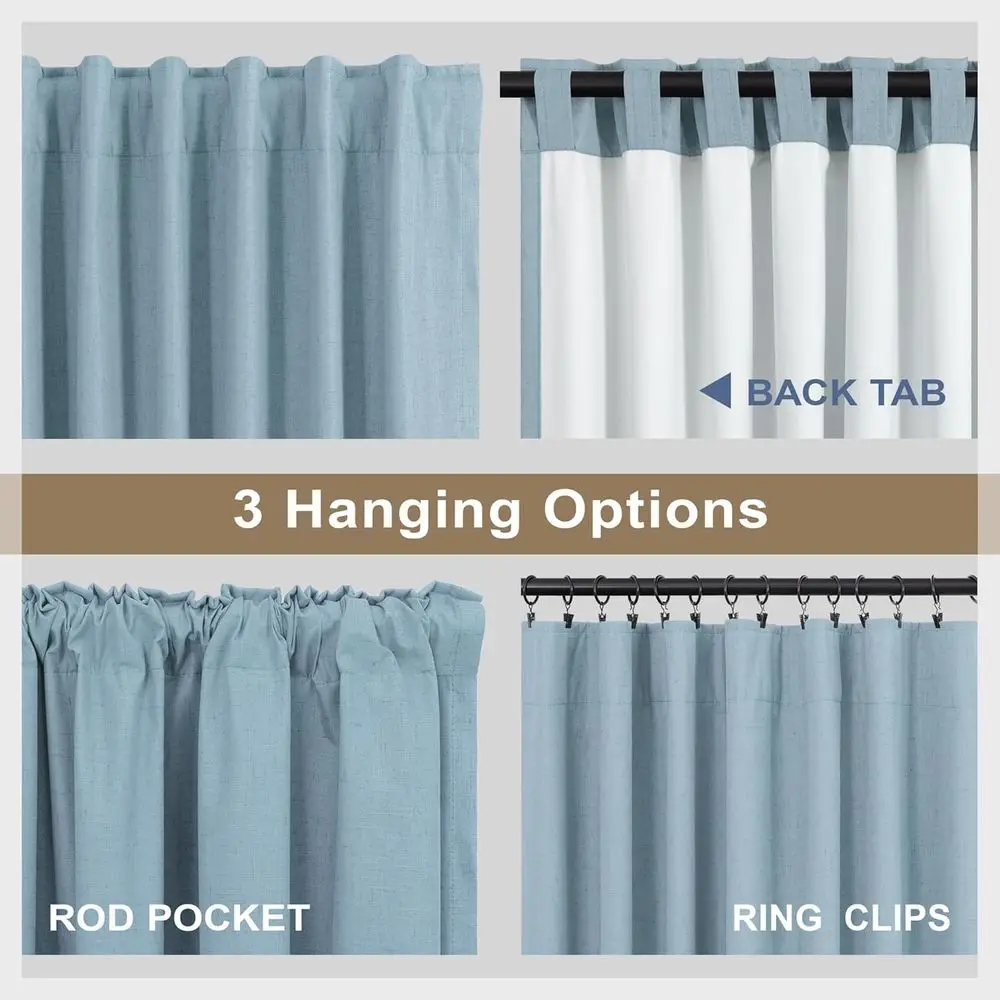84 ダスティブルーカーテン 寝室用、100%遮光、キュートな子供部屋用パネル、断熱、コットンリネン混紡、ストーンブルーグレー