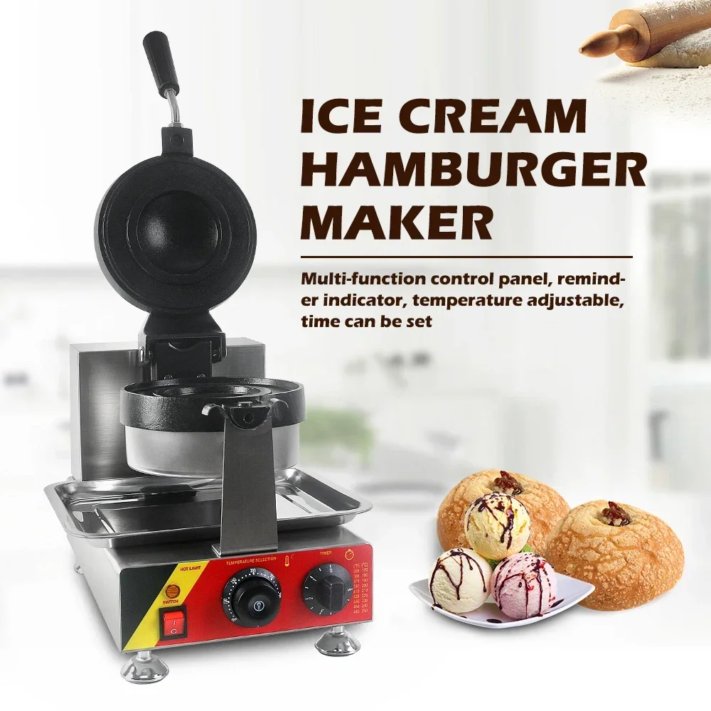 Sorvete hambúrguer fabricante hambúrguer gelato panini imprensa máquina waffle máquina de cozimento semlor paczki krapfen padeiro recheado hambúrguer