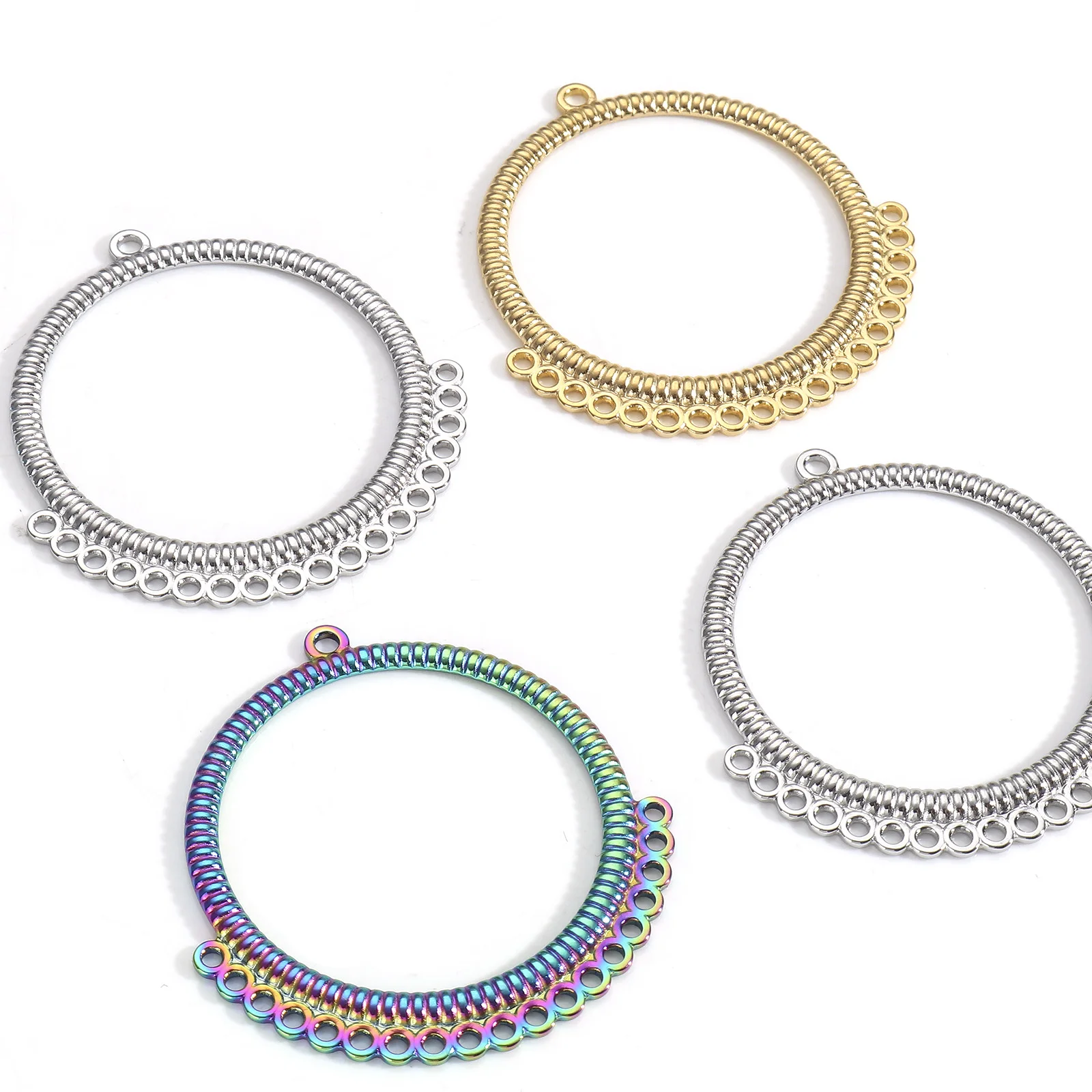 Conectores de acero inoxidable de 2 piezas para mujer, dijes de rayas de anillo circular Multicolor, fabricación de collar y pendientes Diy, hallazgos de joyería para regalos