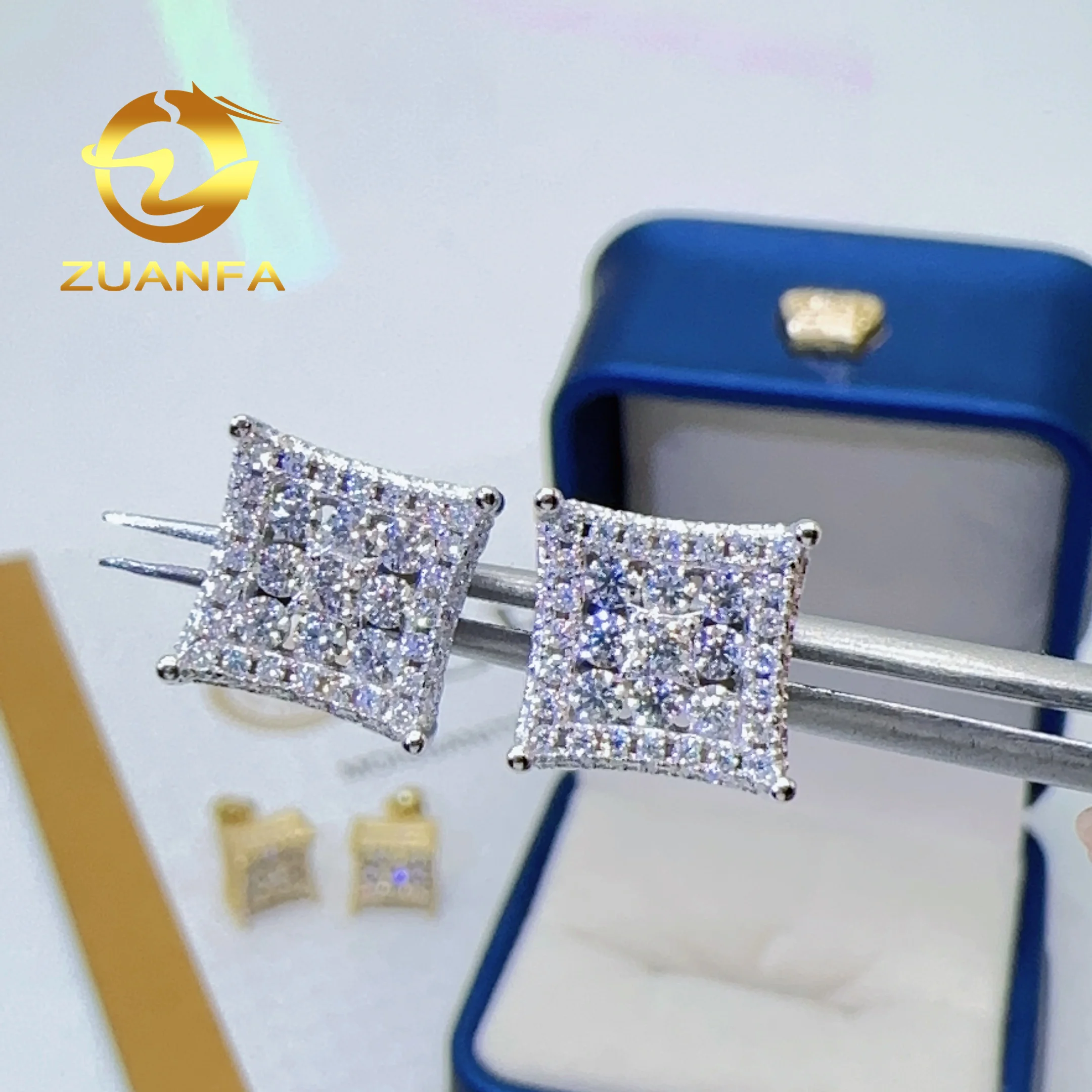 

Hiphop Stud Earrings Sterling for women Silver Moissanite Earrings Pass diamond test Iced out Moissanite screw back earring