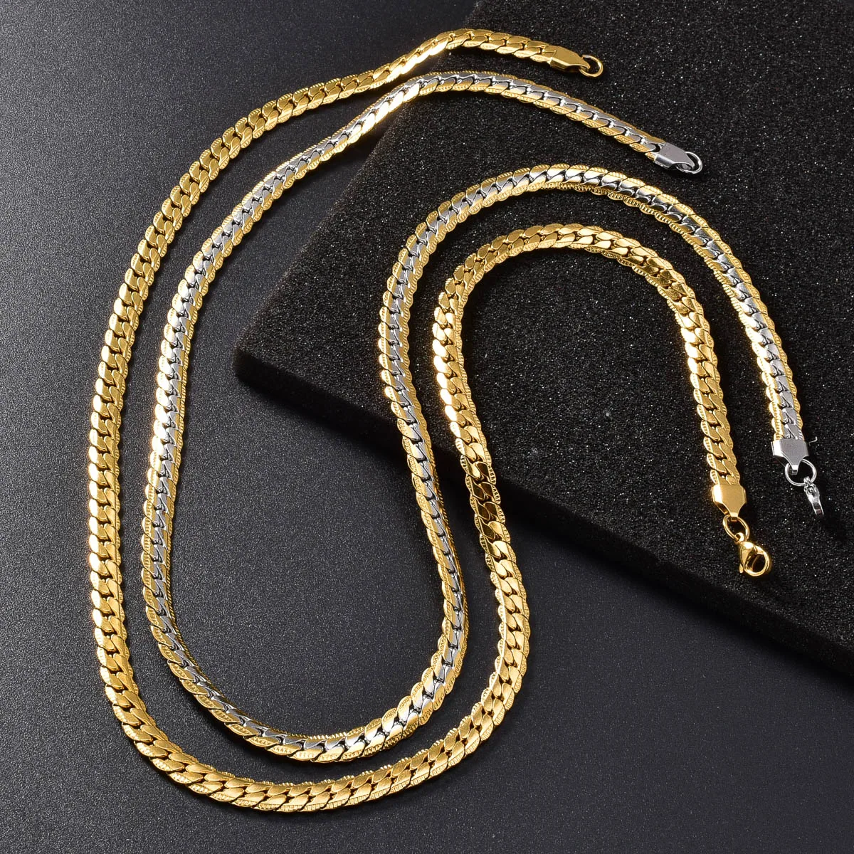Stainless Steel Flat Curb Chain Necklace For Men Hip Hop Street Jewelry Daily Party Wear Layering Punk Neck Collar Birthday Gift