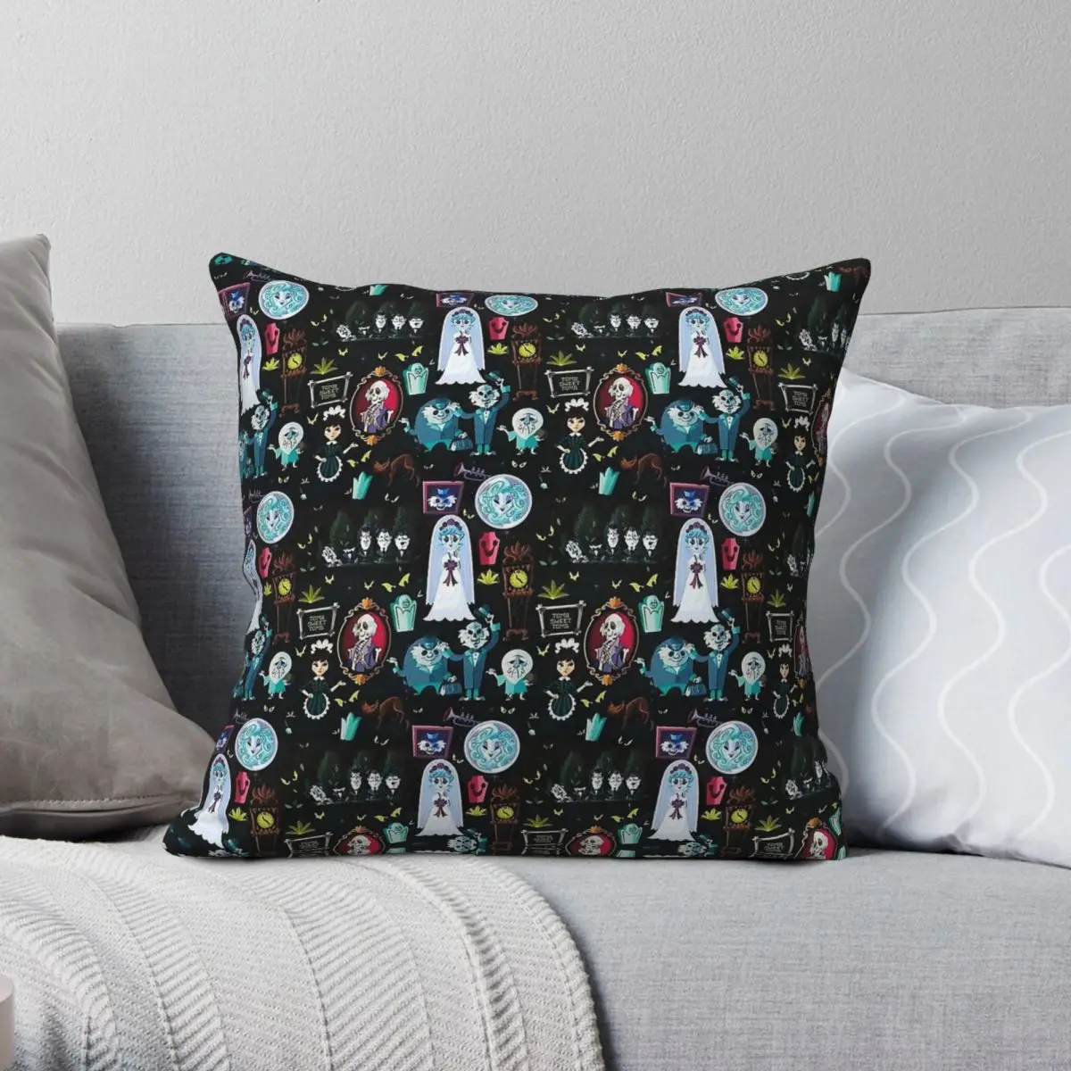 Haunted Mansion Happy Haunts Square Pillowcase Polyester Linen Velvet Pattern Zip Decor Throw Pillow Case Home Cushion Cover 18
